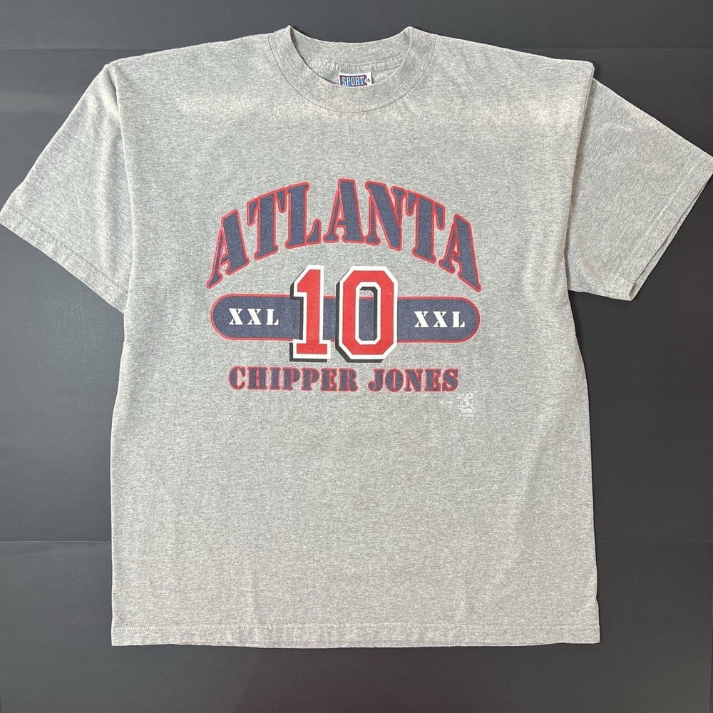 Vintage Chipper Jones Atlanta Braves Tshirt 2000 Size XL Gray MLB Sport Attack